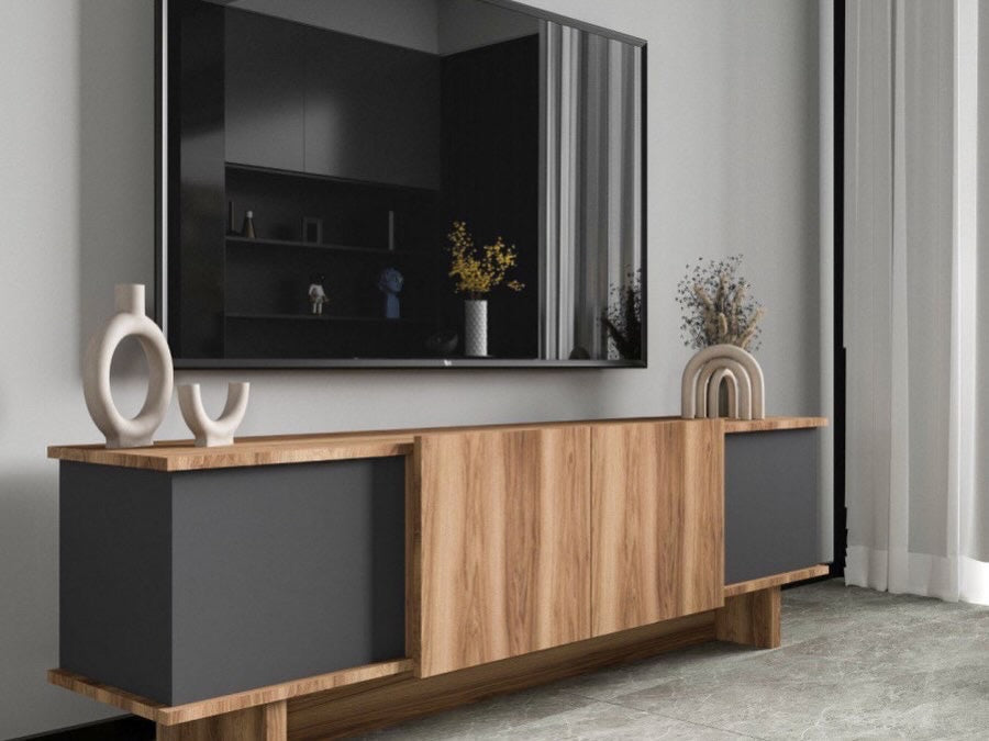 Meuble TV Diana – Travertin & Noyer