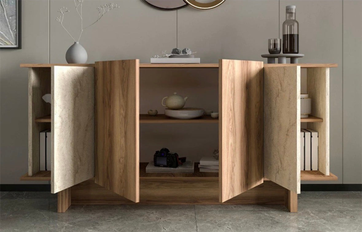 Buffet 4 Portes Diana – Marron & Écru – HANAH HOME