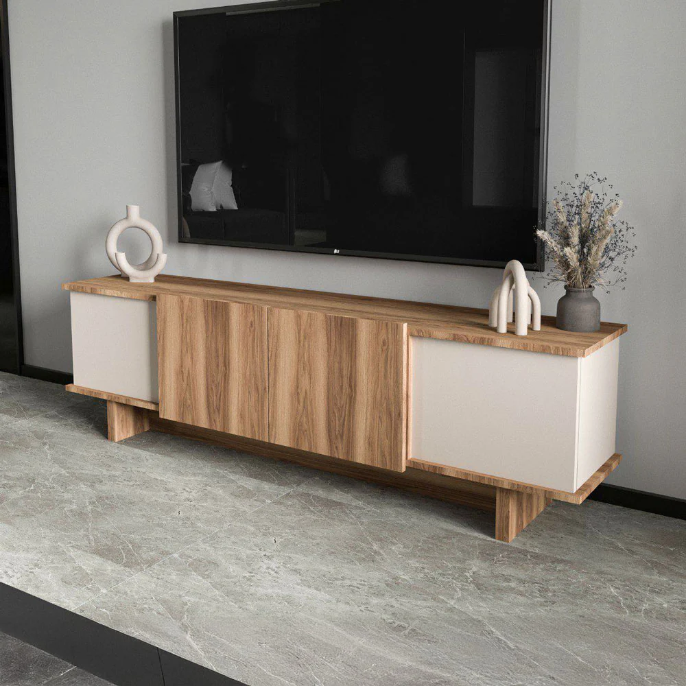 Meuble TV Diana – Travertin & Noyer