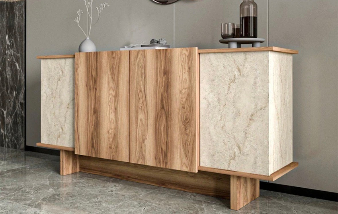 Buffet 4 Portes Diana – Marron & Écru – HANAH HOME