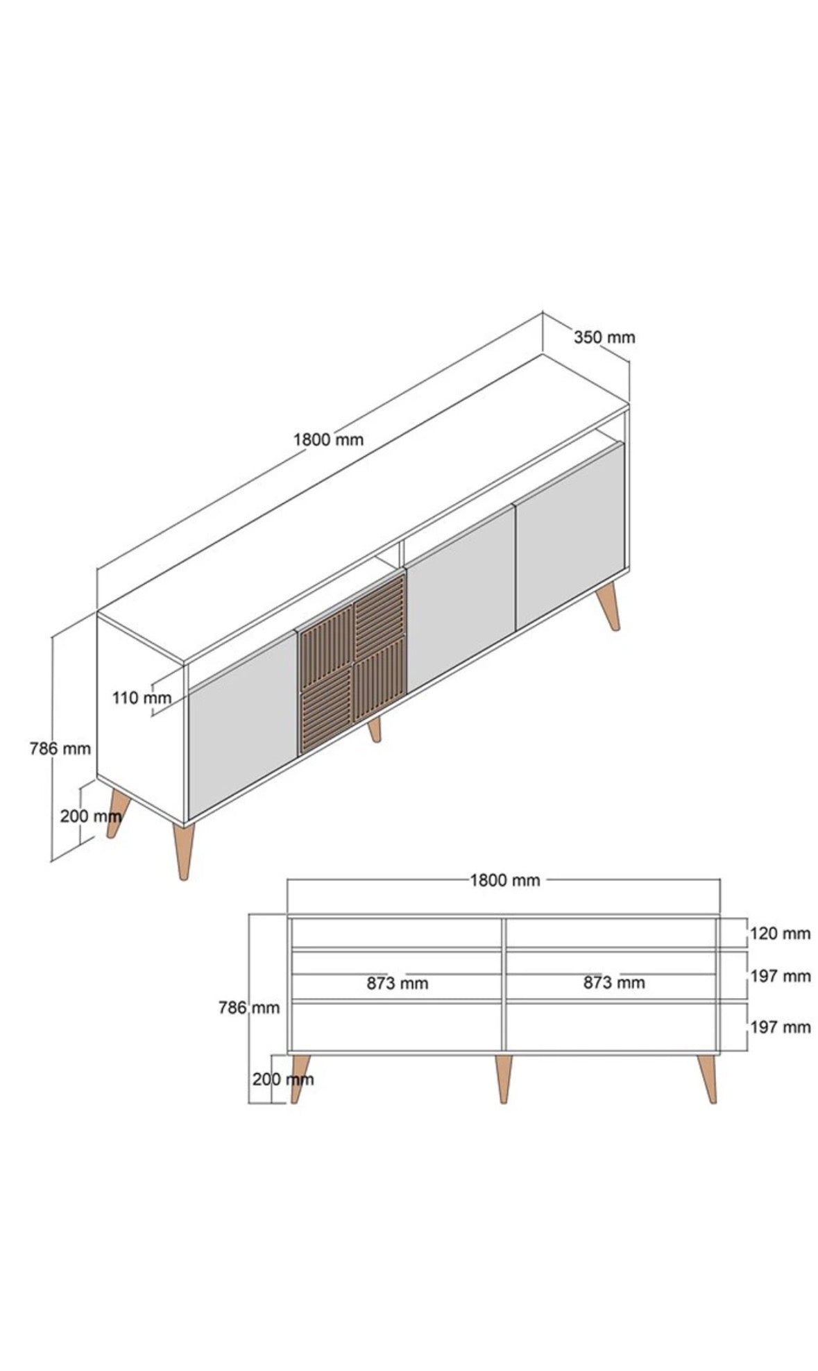 Buffet 4 Portes Milan – Imitation Noyer & Beige – HANAH HOME
