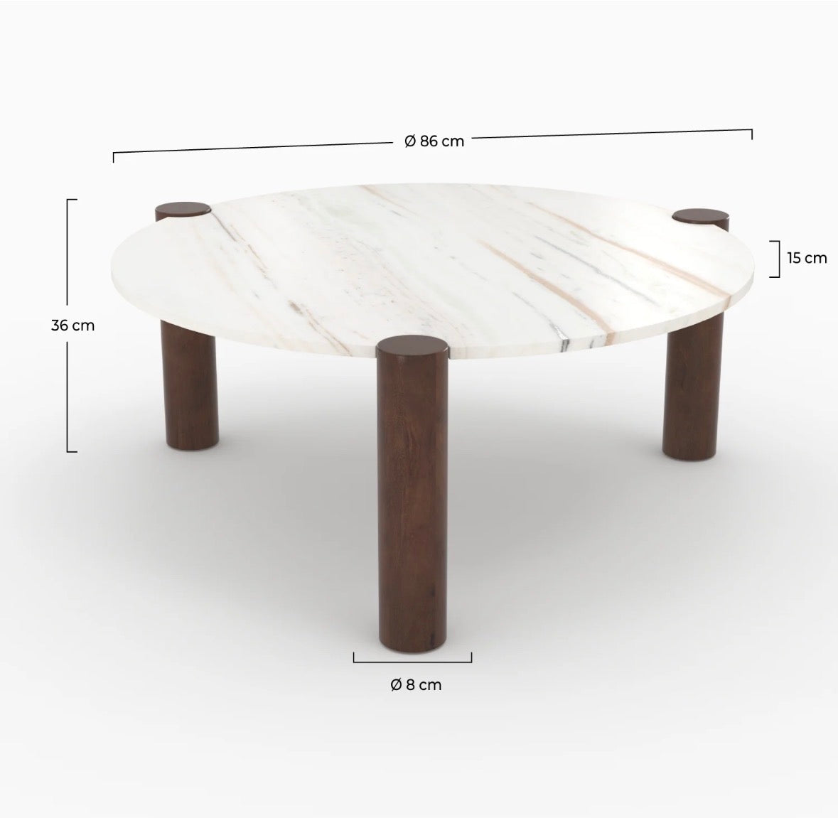 Table Basse Ronde Pauline, Marbre & Bois de Manguier