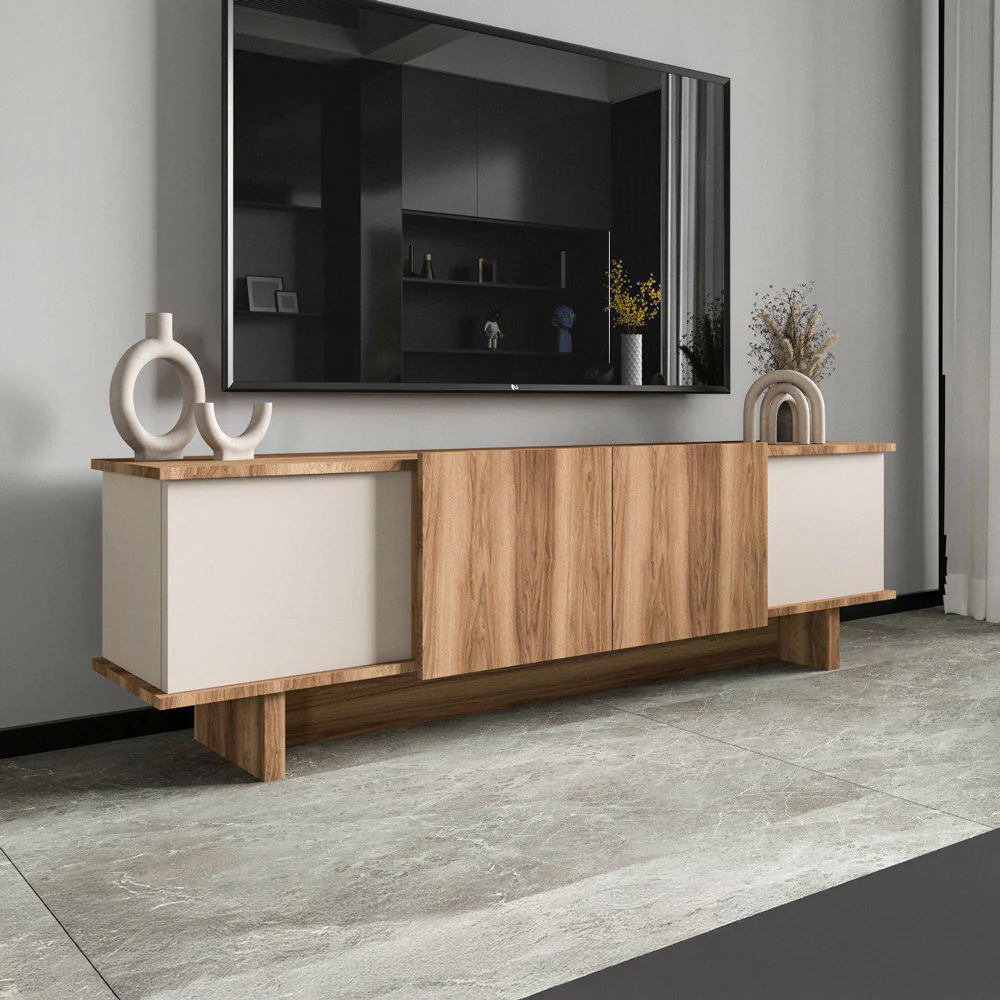 Meuble TV Diana – Travertin & Noyer