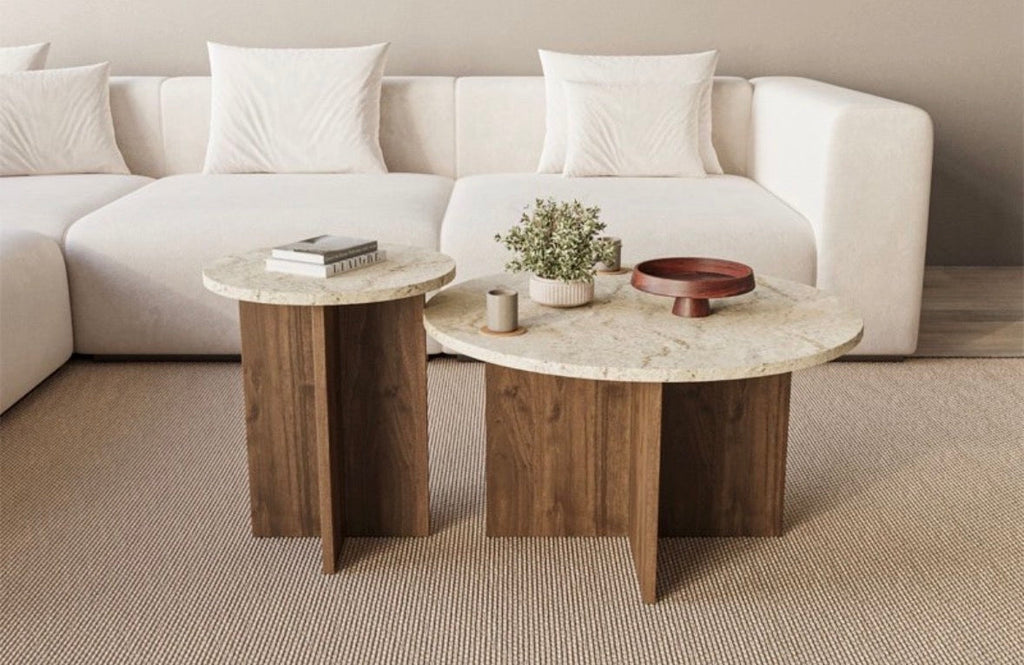 Ensemble de 2 Tables Basses Rondes Afrolli