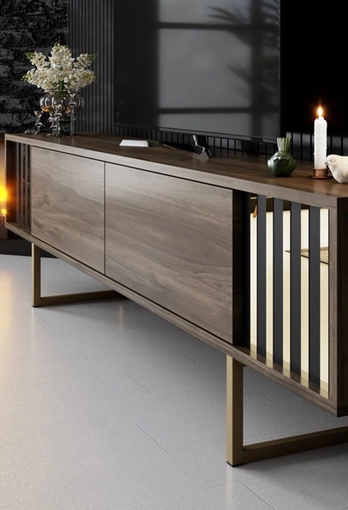 Ensemble Meuble TV & 2 Étagères Murales Gold Line