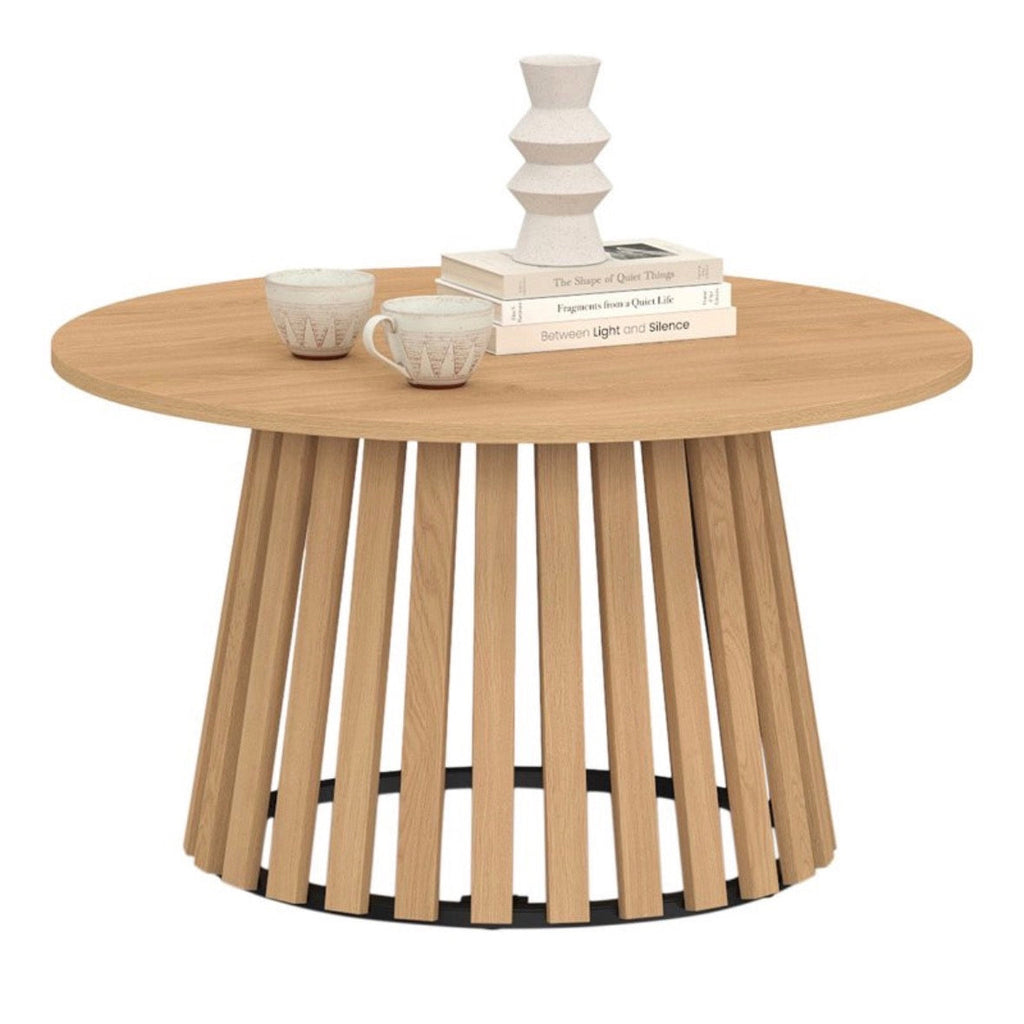Table basse ronde Camélia – Imitation bois & Pieds métal