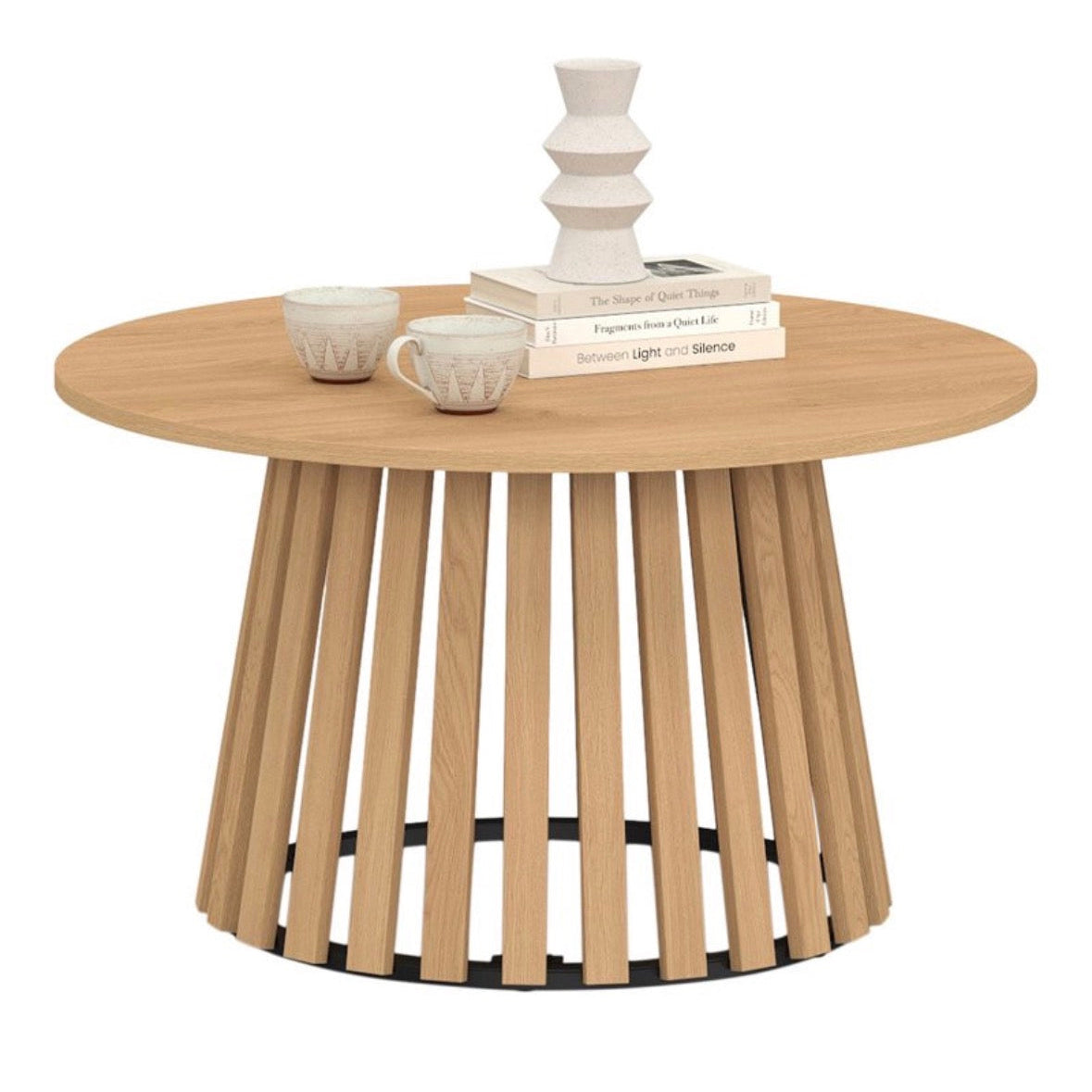 Table basse ronde Camélia – Imitation bois & Pieds métal