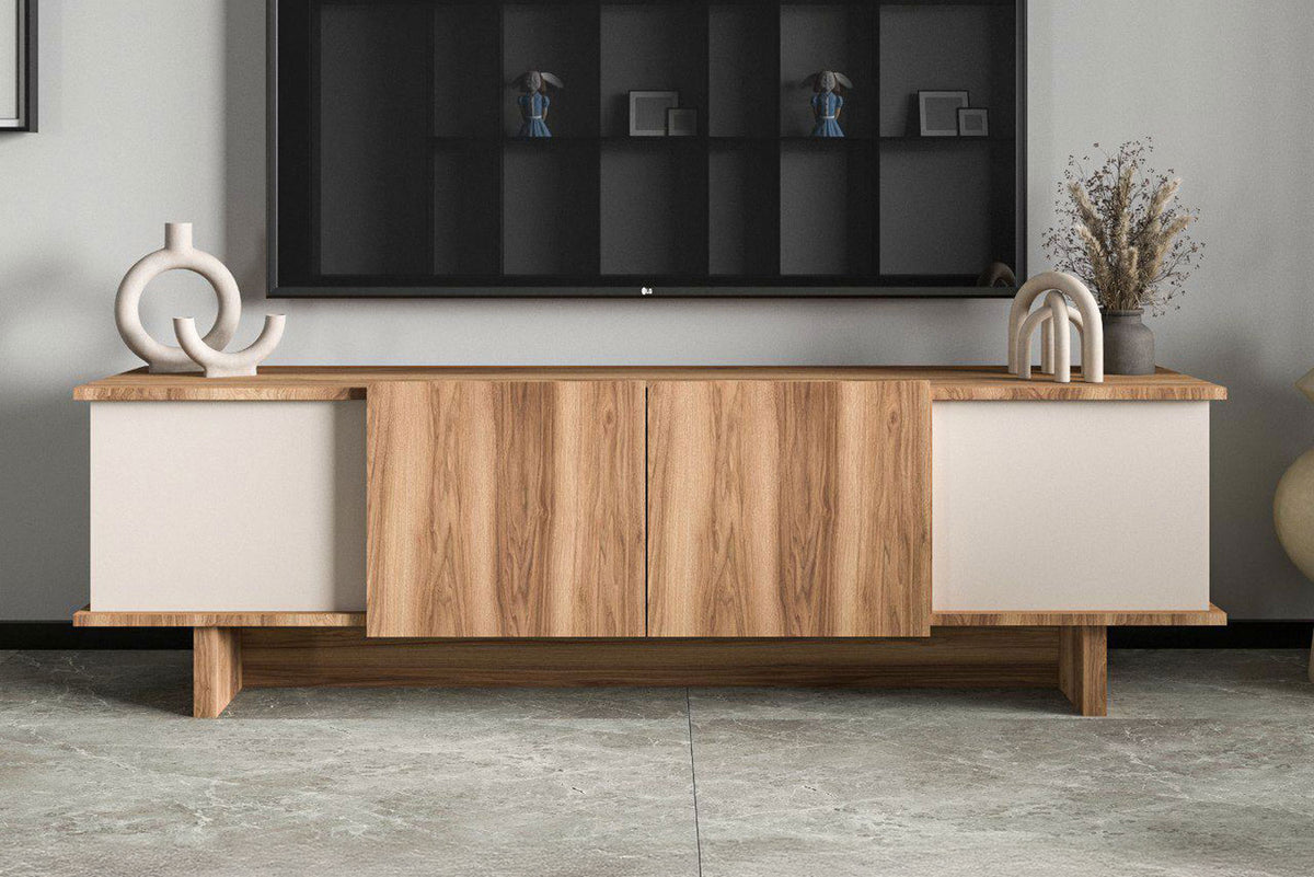Meuble TV Diana – Travertin & Noyer