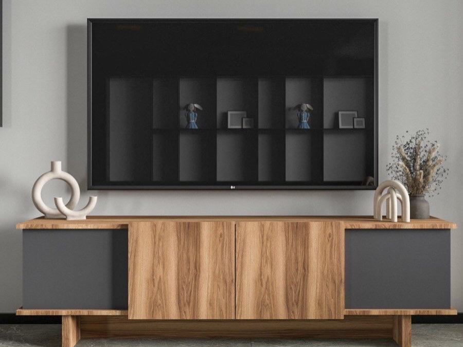 Meuble TV Diana – Travertin & Noyer