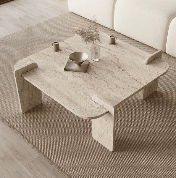 Table basse en bois Woog – Travertin