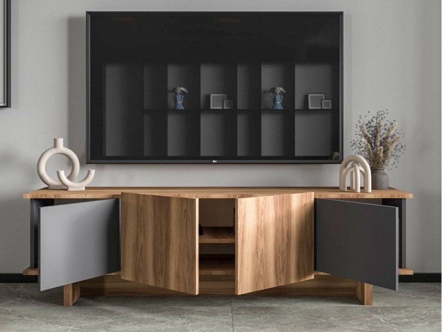 Meuble TV Diana – Travertin & Noyer