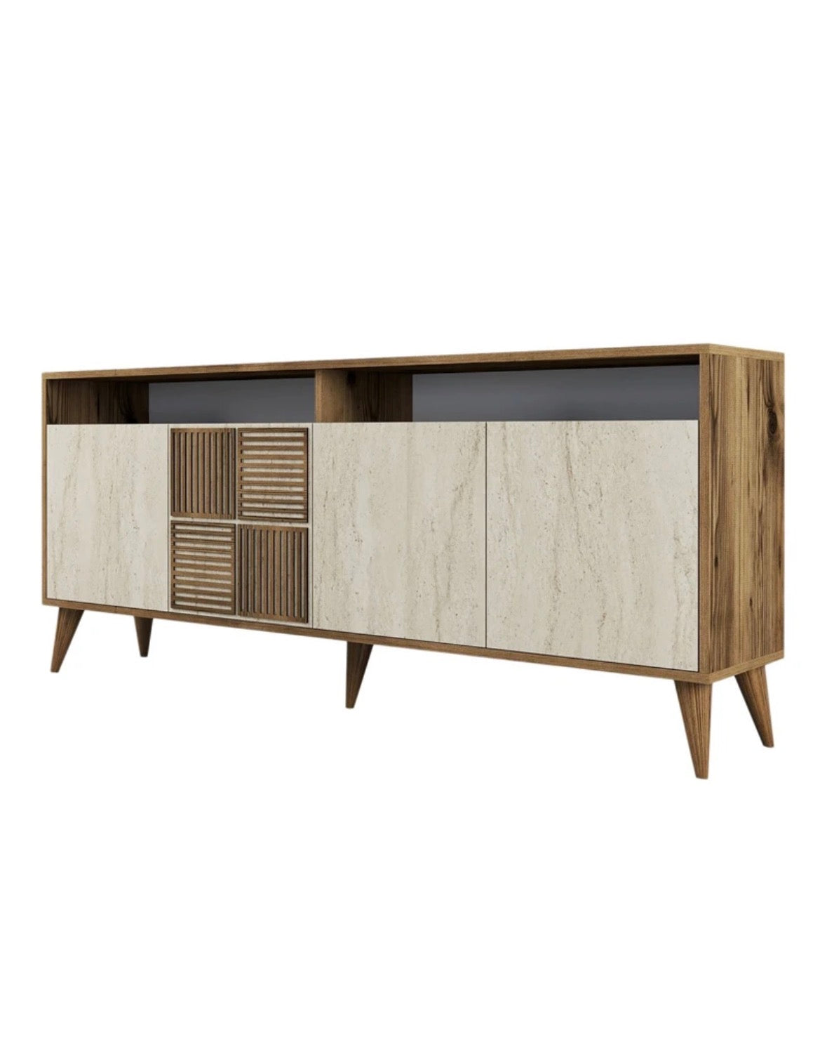 Buffet 4 Portes Milan – Imitation Noyer & Beige – HANAH HOME